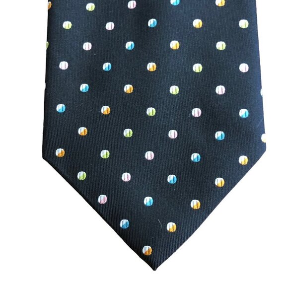 Hugo Boss Necktie 100% Silk Made in Italy Black with Multicolor Dots / Balls EUC - Picture 2 of 6